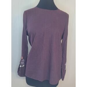 J. Jill Floral Embroidered Beaded Boho Blouse Long Sleeve M EUC